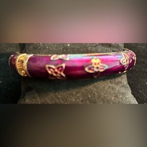 Elegant NWOT Purple/Pink and Gold Tone   Enamel Floral  Hinged Bracelet @6"